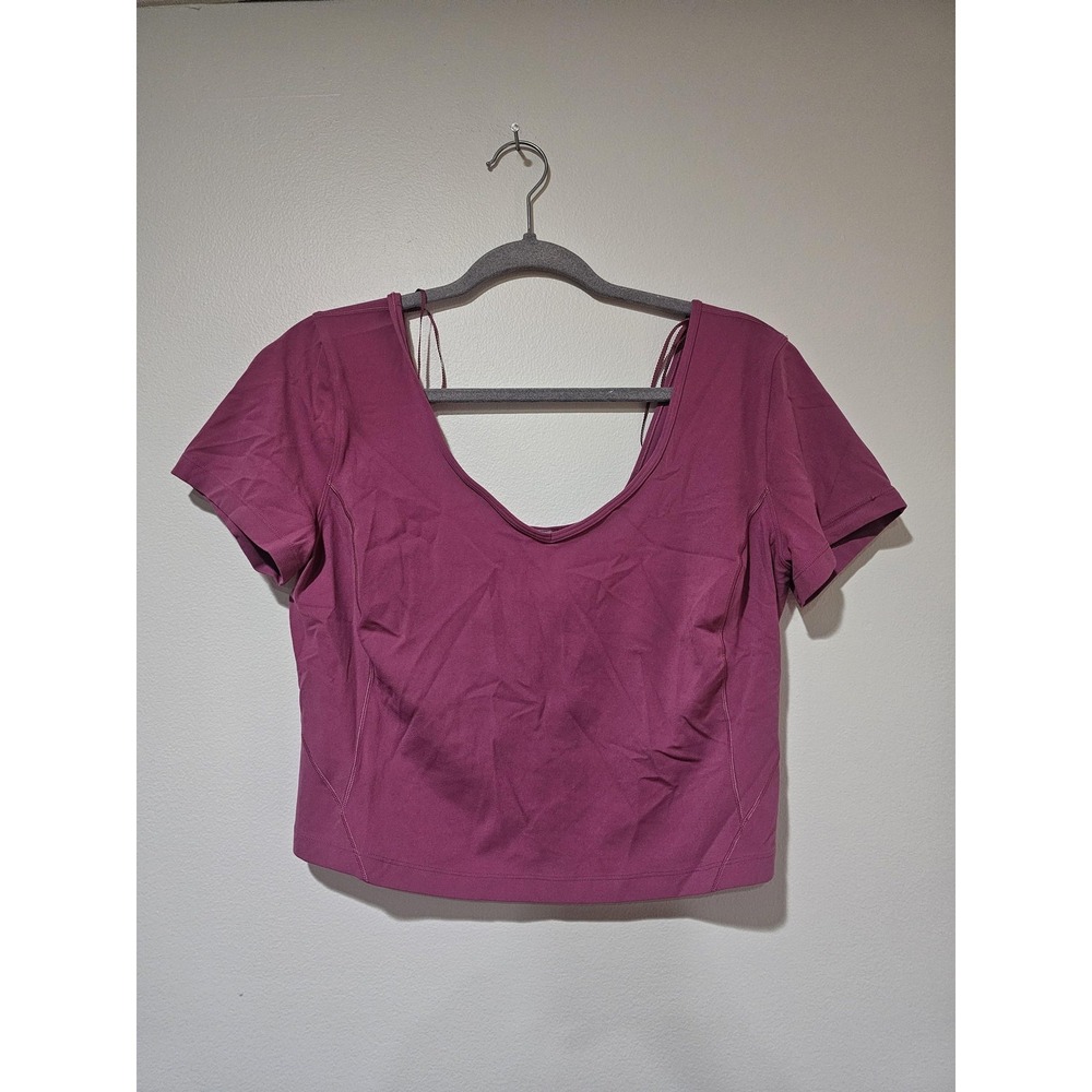 Lululemon Shirt Womens 12 Pink‎ Scoop Neck Cropped Athletic Yoga Tee T-Shirt